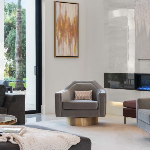 custom living room with modern fireplace in Orlando