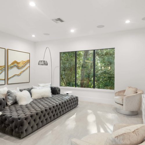 modern style living room in McNally custom home